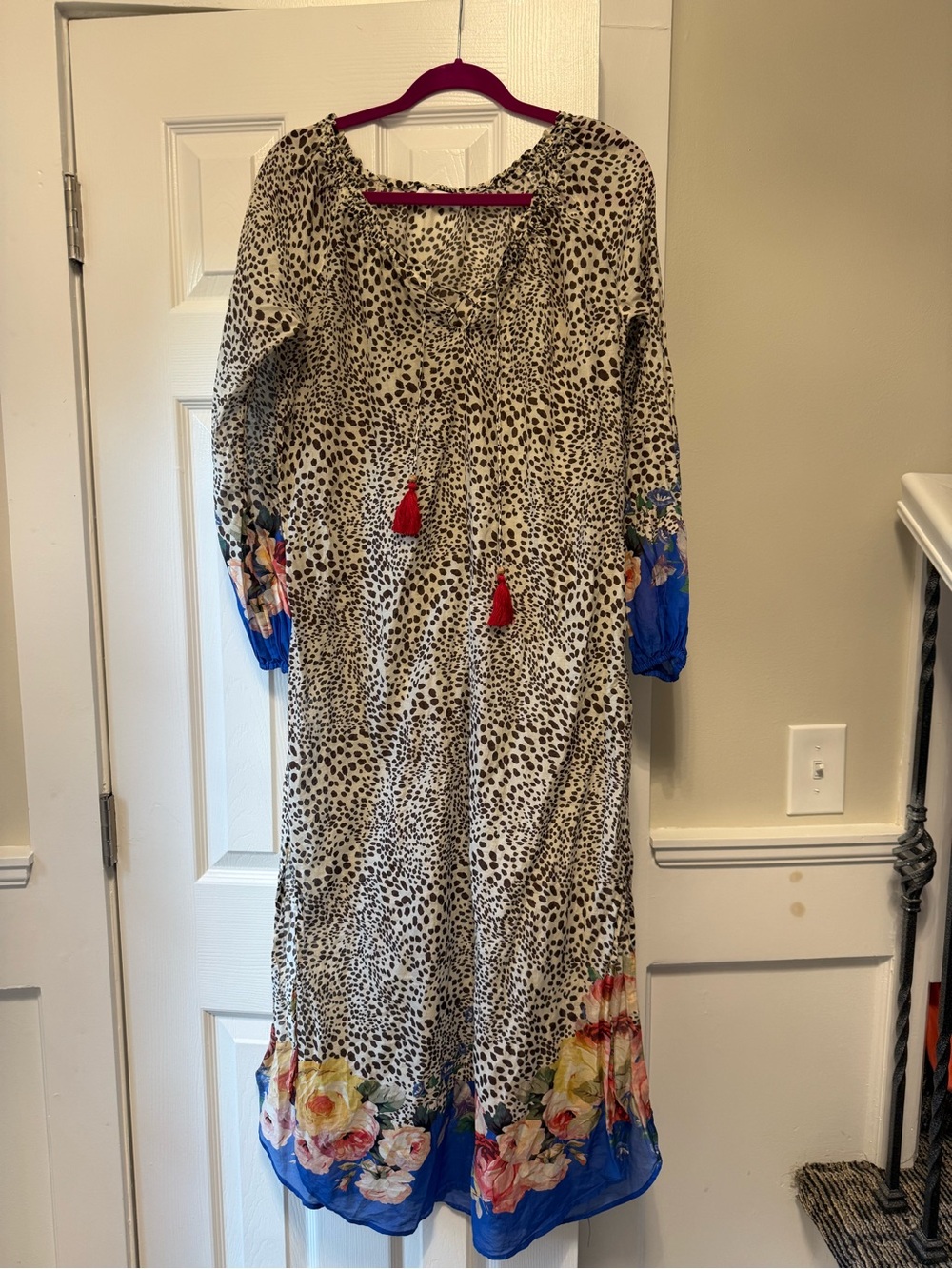 Johnny Was Silk Oksana Maxi Kaftan, featuring a distinct animal print Cover-up M
